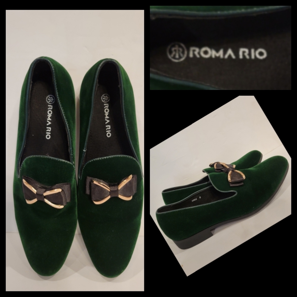 ROMA RIO green velvet bow front oxfords 9